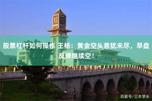 股票杠杆如何操作 王杨：黄金空头意犹未尽，早盘反弹继续空！