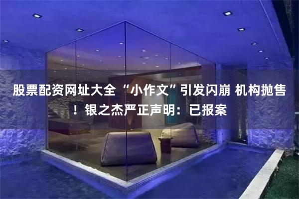 股票配资网址大全 “小作文”引发闪崩 机构抛售！银之杰严正声明：已报案